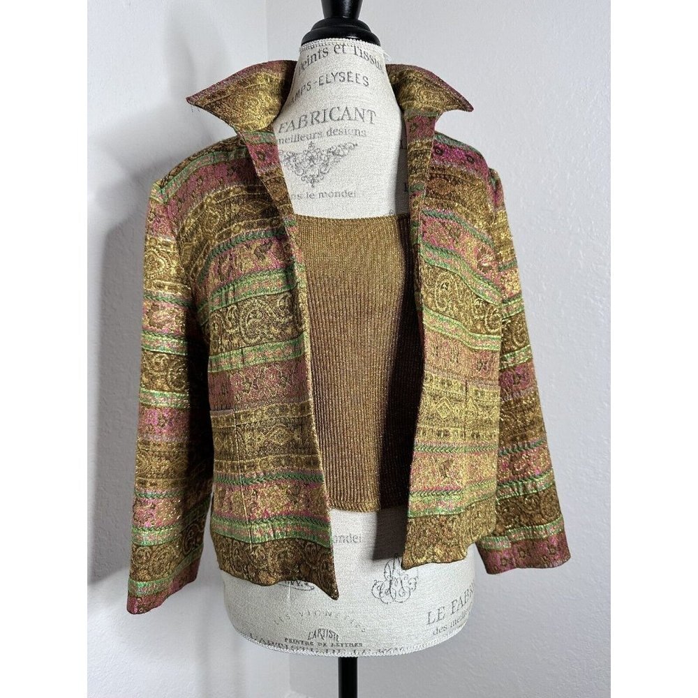 Patchington Blazer & Top Women's Gold Metalic Brown Size S/M 2 Pieces Made USA